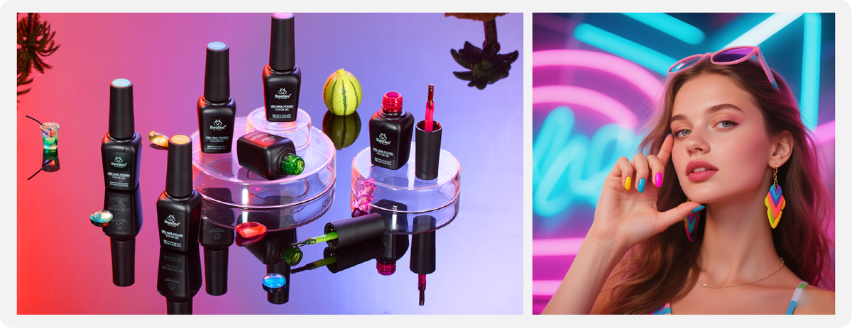 Colorful neon jelly gel nails
