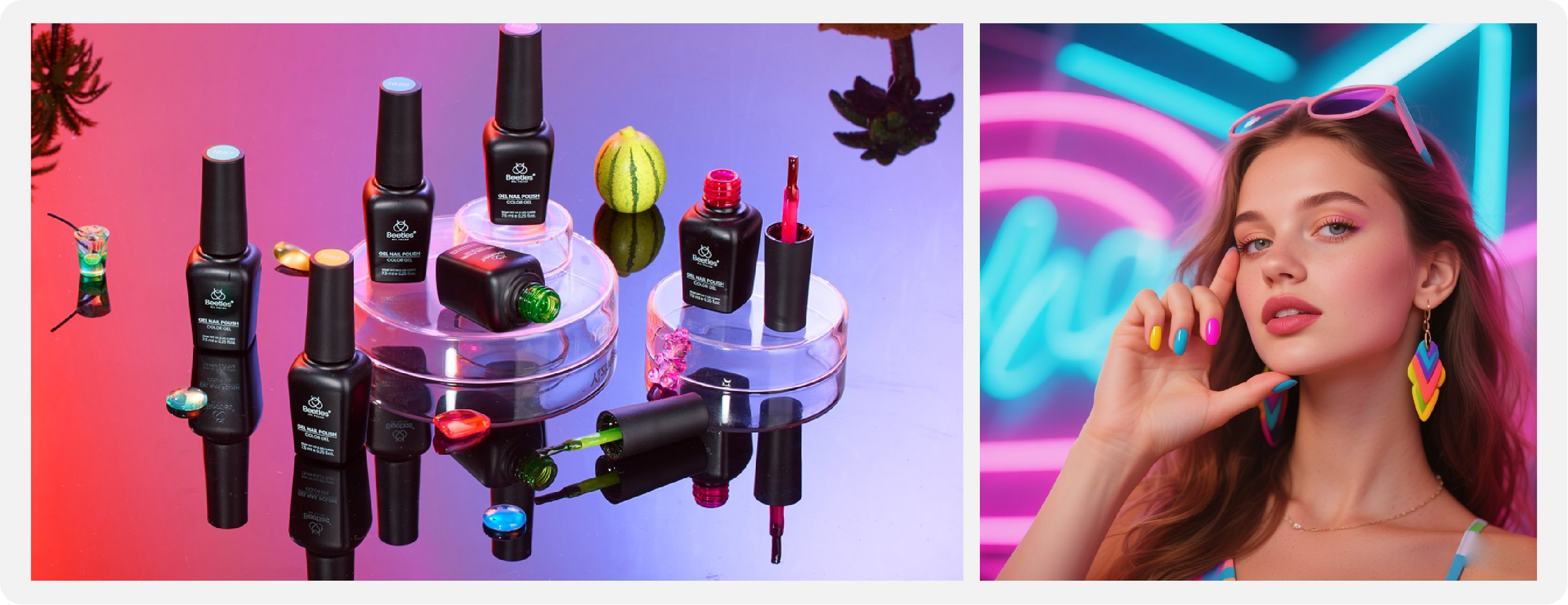 Colorful neon jelly gel nails