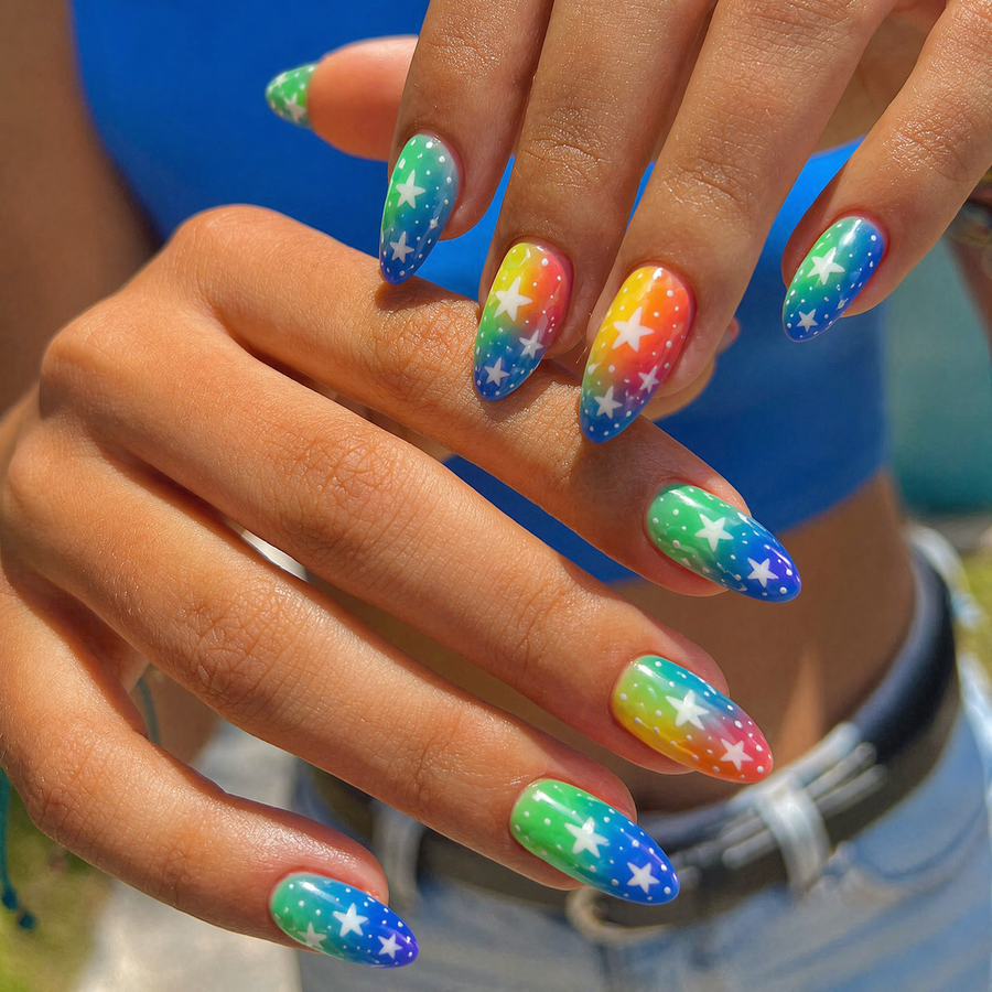neon sunset ombré nails with Beetles Summer Voyage gel nail polish set