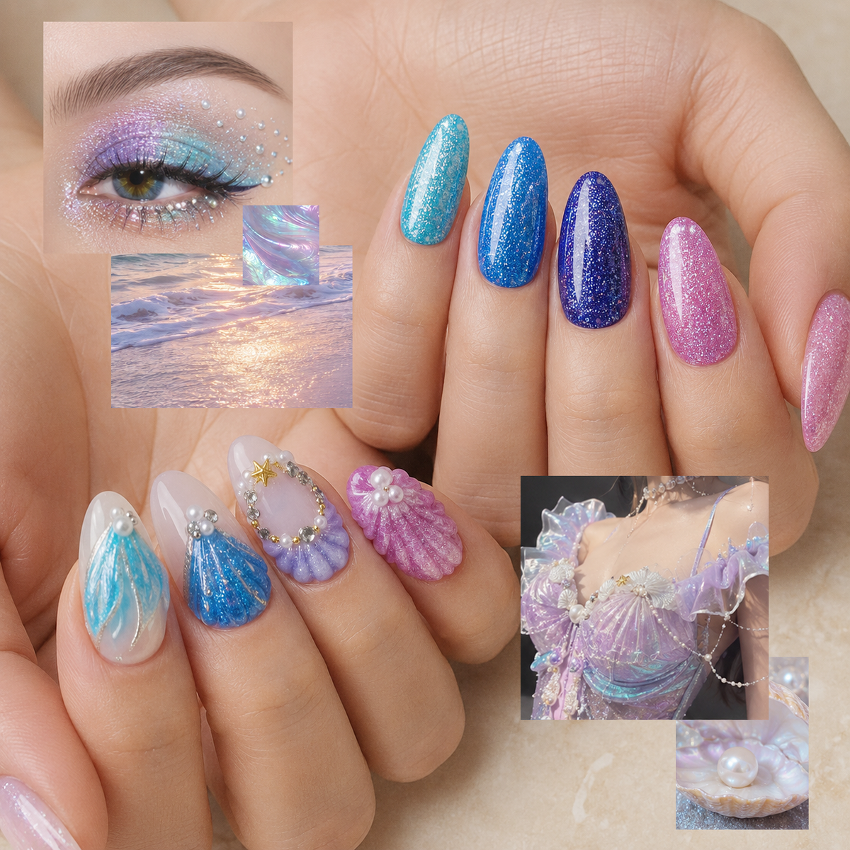 Beetles Sea Witchery Siren Scales collection - ocean texture nail art with 3D shell and scale effects gel polish