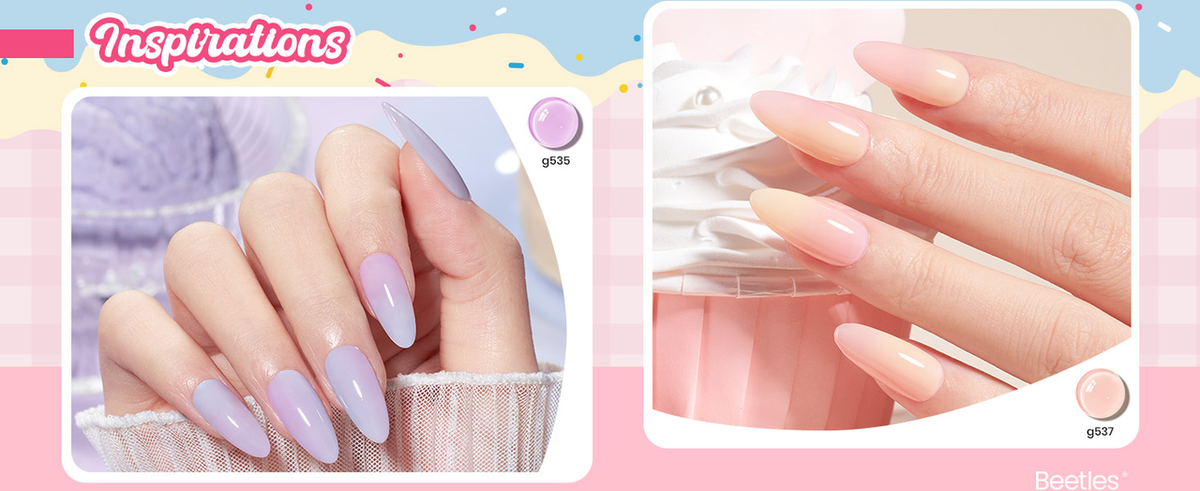 blue-purple gradient and peach-nude gradient jelly nail designs
