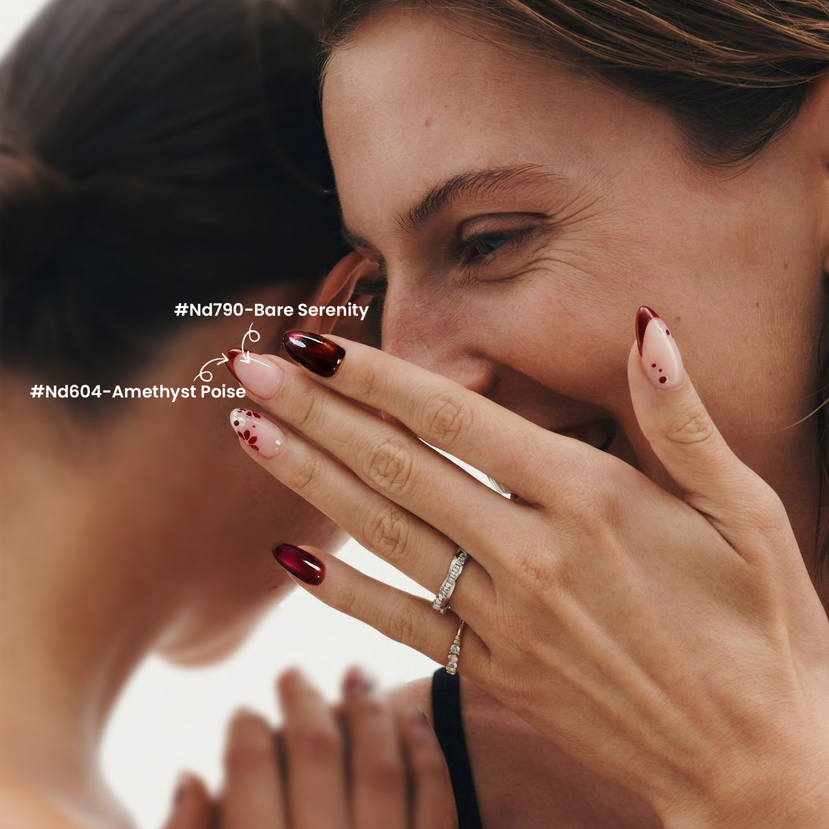 cat-eye & hand-painted flowers mother's day nails, also suitable for mother of the bride nails