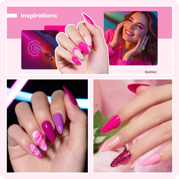 hot pink nail designs in bold and playful styles by Beetles gel nail polish