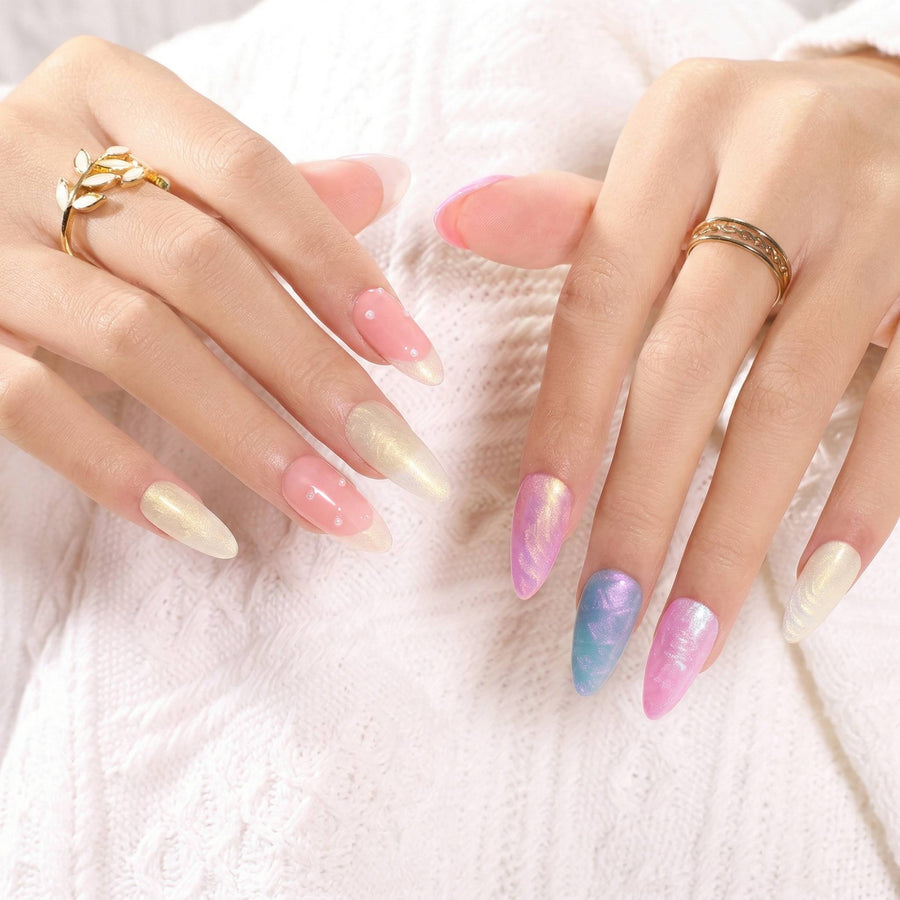 glitter french tip nails by Beetles 6-color pearly gel nail polish set.