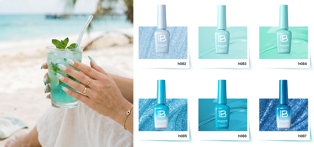 Beetles 6 colors gel nail polish set with mint green tone, including shimmer gel nail polish and glitter gel nail polish