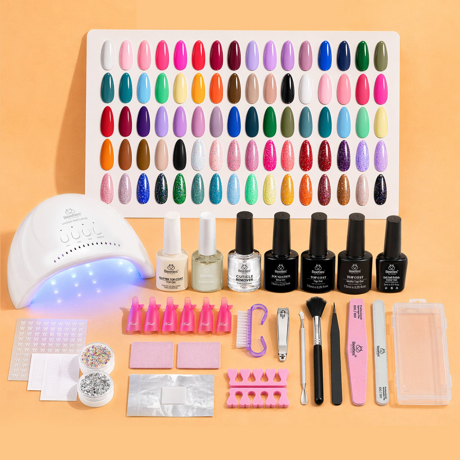 Beetles Gel Nail Starter Kit Emotional Spectrum Manicure 35 Colors 68 Pcs All-in-One Mani Set