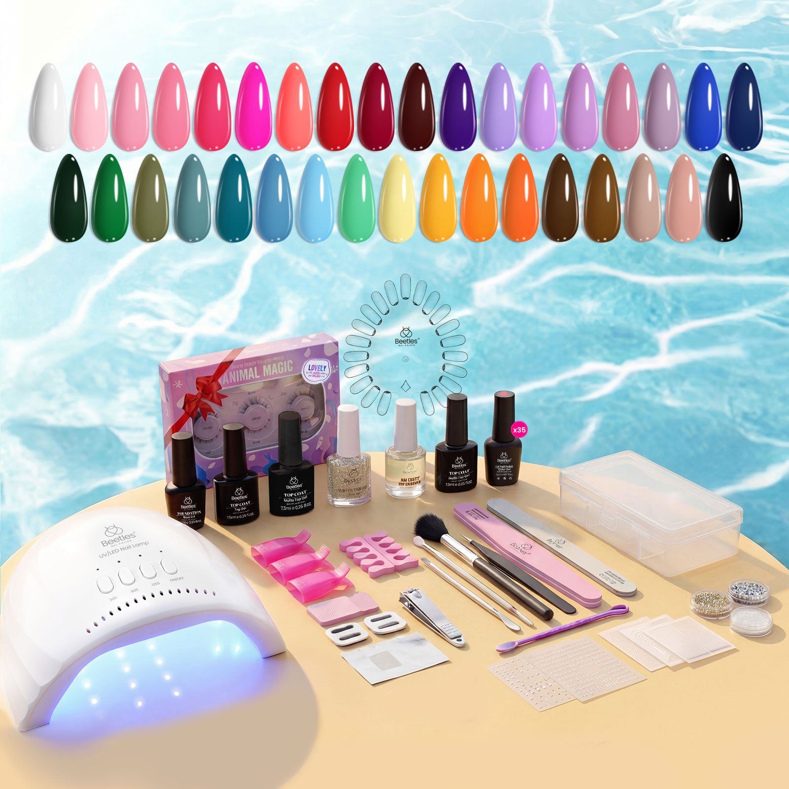 Beetles Gel Nail Starter Kit Outfit Glitter Red Classic Blue Manicure 35 Colors All-in-One Mani Kit